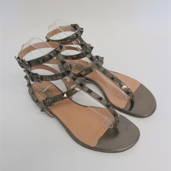 Valentino Rockstud Flat Thong Sandals Pewter - Picture 3 of 6